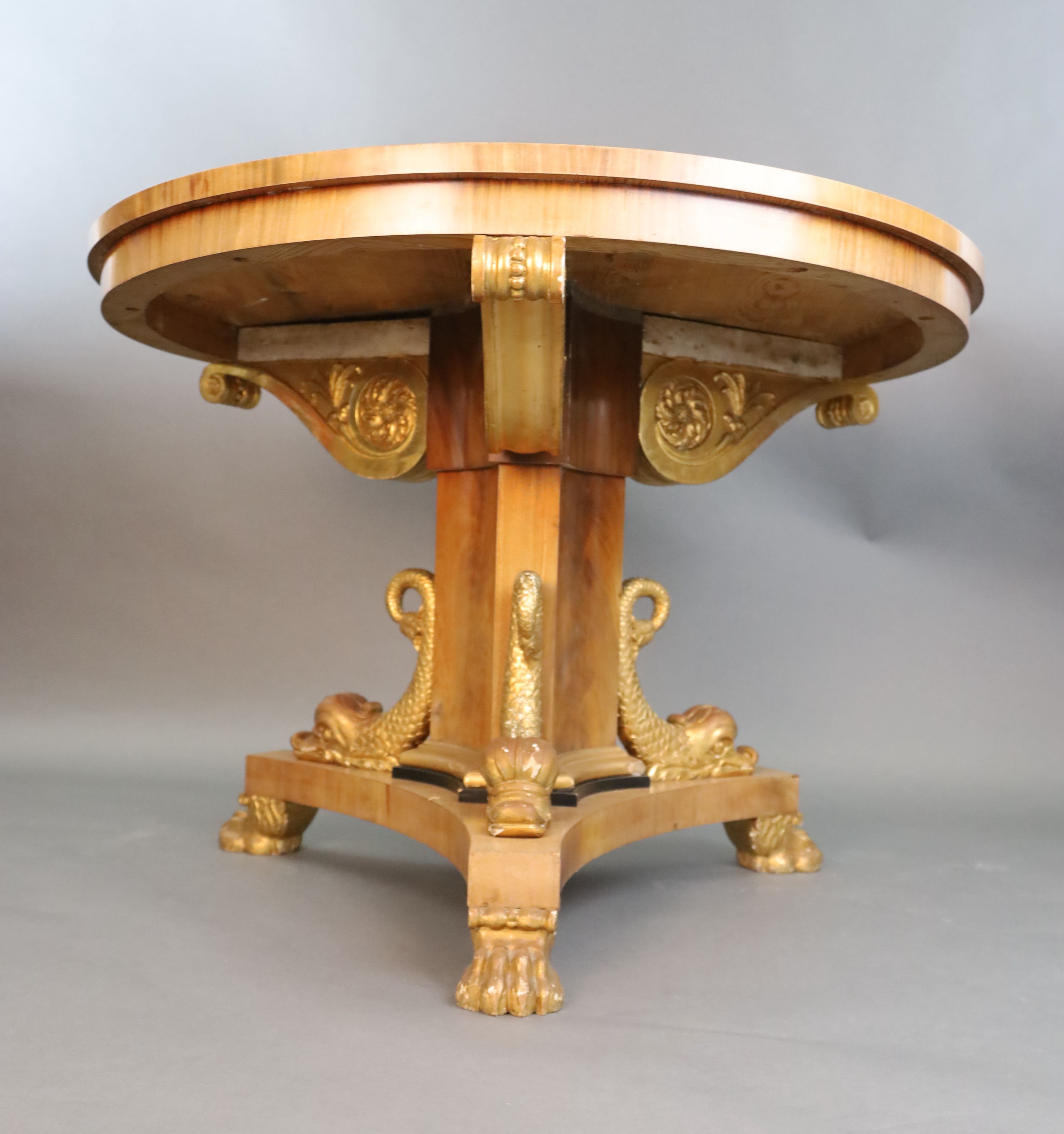 A Regency style mahogany centre table, Diam.3ft 8in. H.2ft 7in.